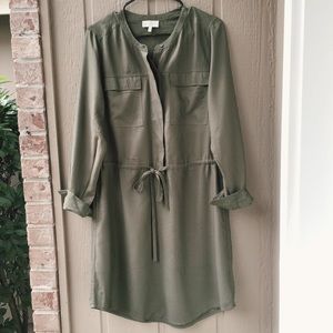 Lucky Brand Khaki Shirt dress M Drawstring Waist